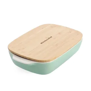 Kitchenaid CC007425-001 Stoneware Rectangular Ceramic Non-Stick Coating Baker with Bamboo Lid, 26 cm