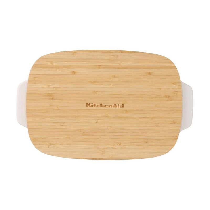Kitchenaid CC007424-001 Stoneware Rectangular Ceramic Non-Stick Coating Baker with Bamboo Lid, 20 cm