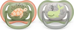 AVENT Philips Ultra Air Soother - 2 x Light, Breathable Baby Soothers for Babies Aged 6‑18 Months, BPA-Free with Steriliser Carry Case 