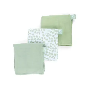 Doomoo Set Of 3 Muslin Cloths Leaves Green