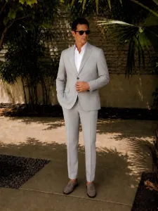 Blazer Suit Notch Lapel in Wool - Beige I1