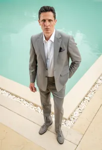 Blazer Suit Notch Lapel in Wool - Beige I2