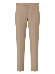 Linen Chino Trousers With Side Adjusters - Camel