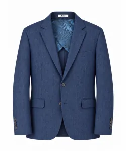 Single Breasted Half Lining Linen Blazer - Navy Denim