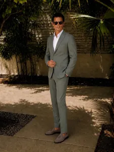 Single Breasted Suit Blazer Notch Lapel - Green 05/46