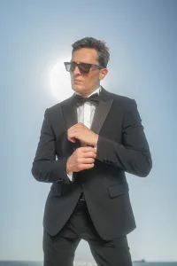 Stretch Wool Tuxedo Blazer Suit Peak Lapel - Black HB
