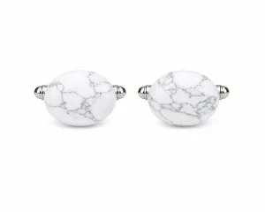 Round Stone Cufflinks - White