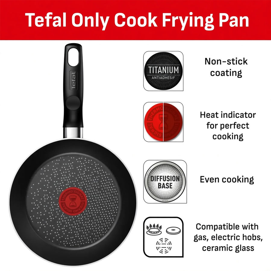 Tefal OnlyCook 3 Piece Frying Pan Set – 20, 24 and 28 cm 