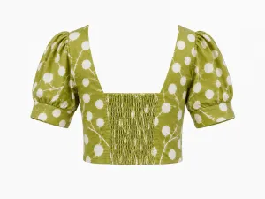 Puffed Sleeves Top - Green Print