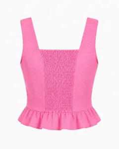Square Neckline Top With Ruffles - Pink