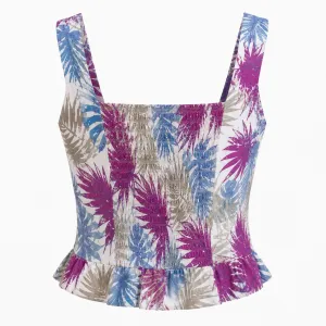 Square Neckline Top With Ruffles - Multicolor