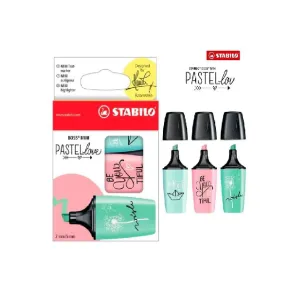 STABILO BOSS MINI Pastellove cardboard wallet of 3 Highlighters