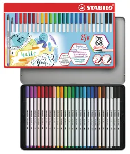 STABILO Pen 68 brush Metal Box of 25 Pens