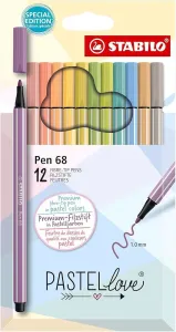 STABILO Pen 68 Pastellove Felt-Tip Pens Pack of 12 Colors