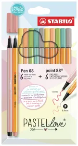 STABILO Pen 68 + point 88 Pastellove Set of 12 Pens