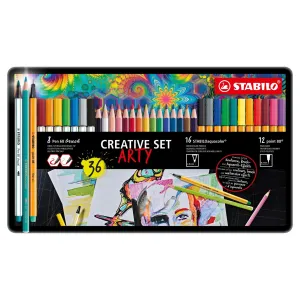 STABILO ARTY Creative Set Metal Box of 36 (Pen 68 brush, STABILOaquacolor & point 88)