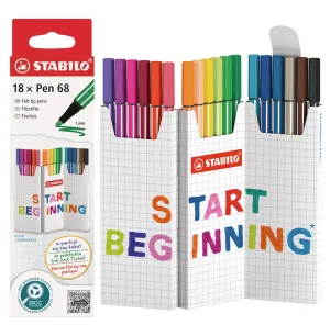 STABILO Pen 68 Felt-Tip Pens Zig-Zag Desk Set of 18 Colors