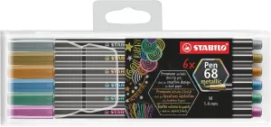 STABILO Pen 68 Metallic Felt-Tip Pens Pack of 6 Colors