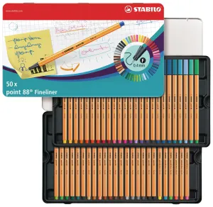 STABILO point 88 Fineliners Metal Box of 50 Pens