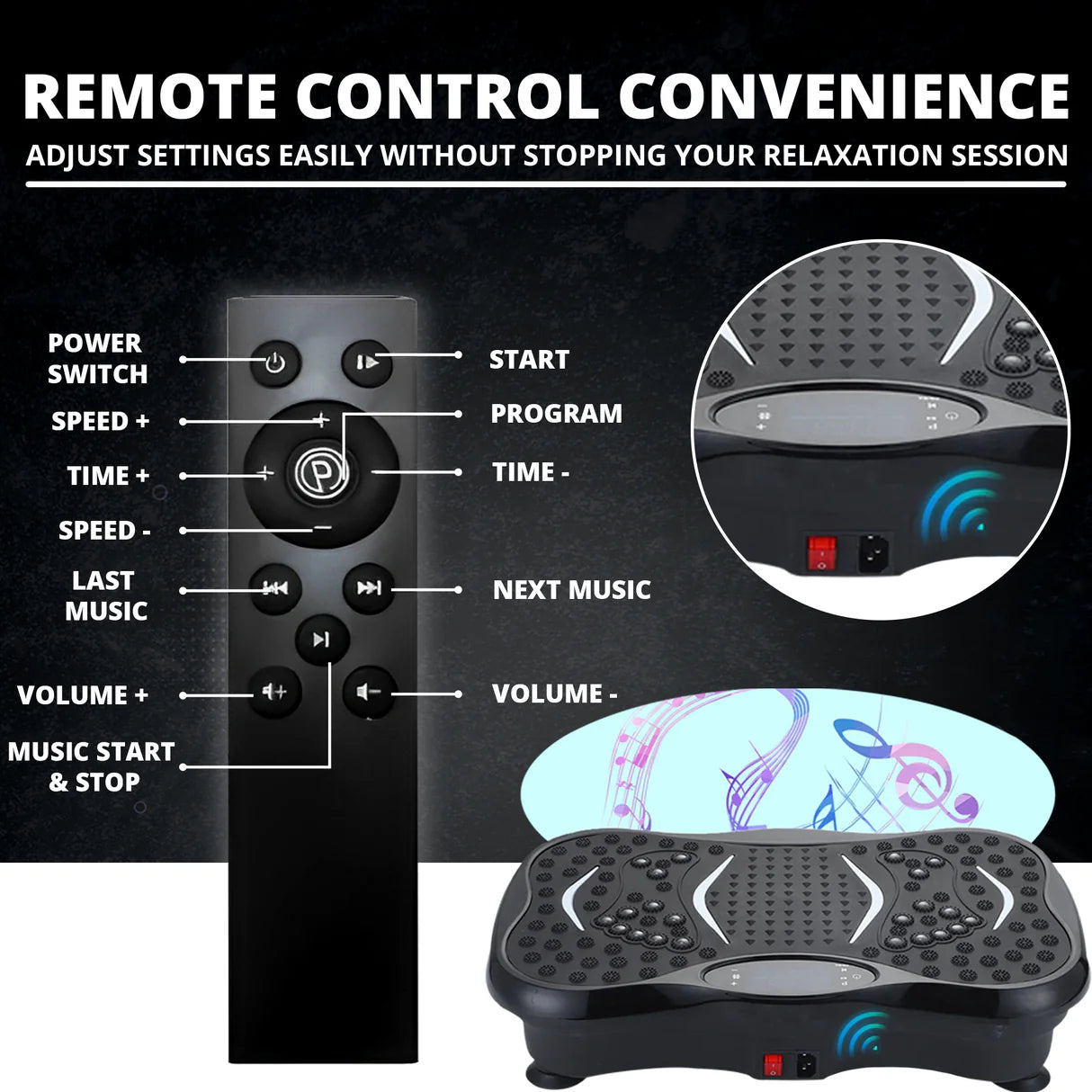 Vibration Plate With Remote, Bluetooth & LED,1 Year Warranty