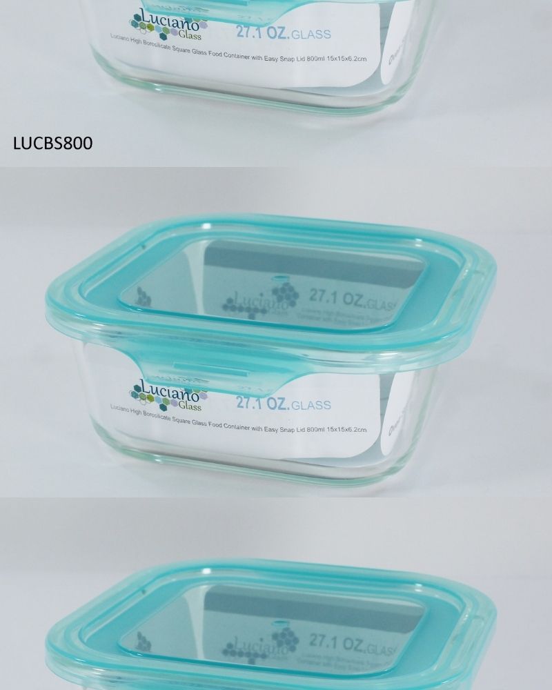 Luciano High Borosilicate Square Glass Food Container with easy snap lid 520ml 13x13x5.6cm