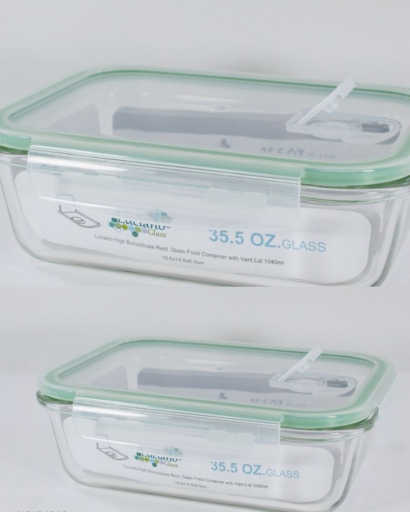 Luciano High Borosilicate Rectangular Glass Food Container with Vent Lid 1040ml