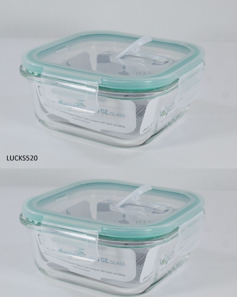 Luciano High Borosilicate Square Glass Food Container with Vent Lid 520ml