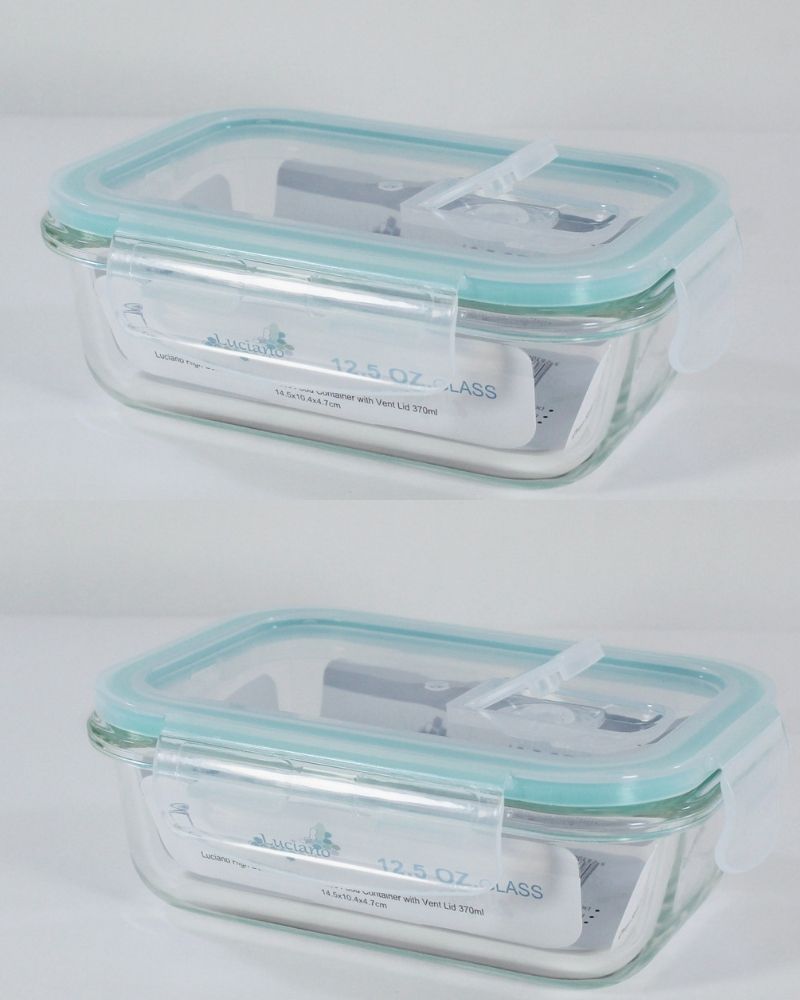 Luciano High Borosilicate Rectangular Glass Food Container with Vent Lid 370ml