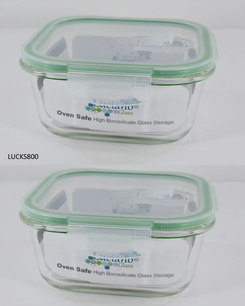 Luciano High Borosilicate Square Glass Food Container with Vent Lid 800ml
