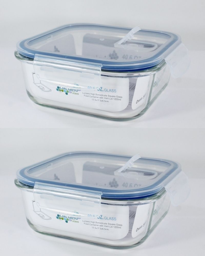 Luciano High Borosilicate Square Glass Food Container with Vent Lid 1200ml
