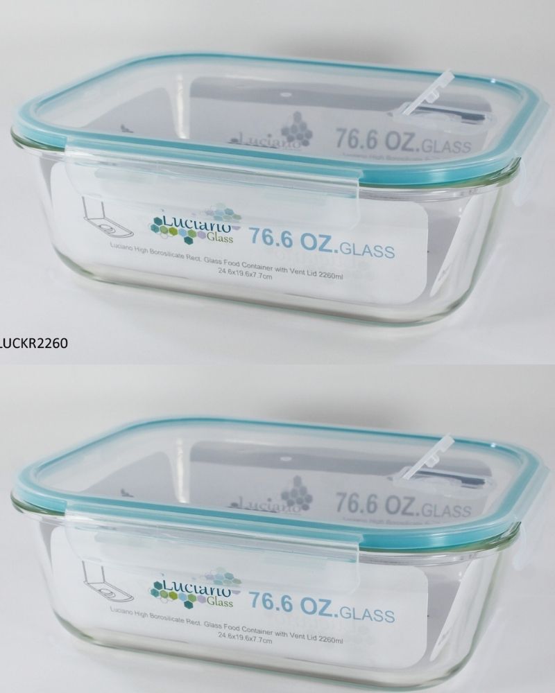 Luciano High Borosilicate Rectangular Glass Food Container with Vent Lid 2260ml