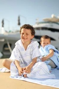 Beach cover-up -Linen light blue stripes