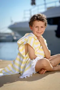 Beach cover-up Linen yellow wide stripes