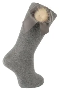 FUR POM-POM socks- grey
