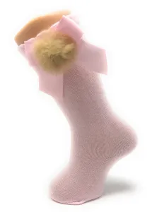 FUR POM-POM socks- pink