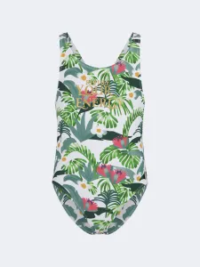 Oil And Gaz Colorful Kids-Girls Beach Monokini Green/White