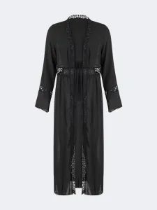 Oil And Gaz Embroidered Women Beach Coverup Ls Black