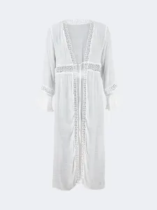Oil And Gaz Embroidered Women Beach Coverup Ls White