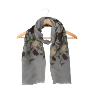 Floral Grey Wool Scarf
