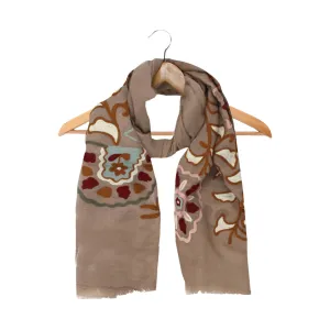 Floral Beige Wool Scarf