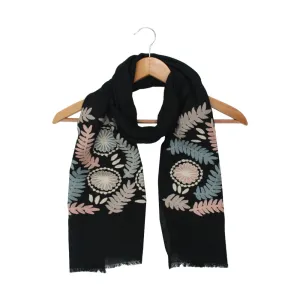 Leaves Black Wool Scarf