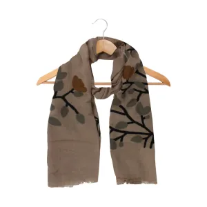 Beige Leaves & Flowers Wool Scarf