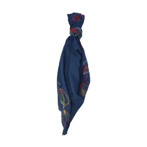 Navy Blue Leaves Wool Scarf