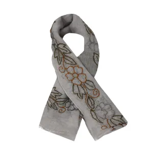 Grey Flowers Linen Scarf