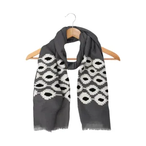 Black, White, Grey Floral Wool Scarf