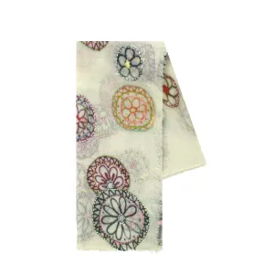 Colored Flowers Beige Wool Scarf