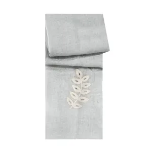 White Leaves Grey Linen Scarf