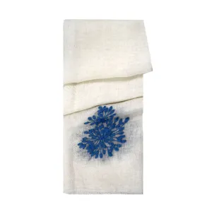 Blue Flowers White Linen Scarf