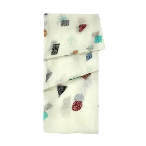 Geometric Shapes White Linen Scarf