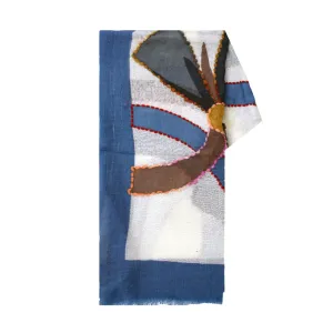 White & Blue Wool Scarf